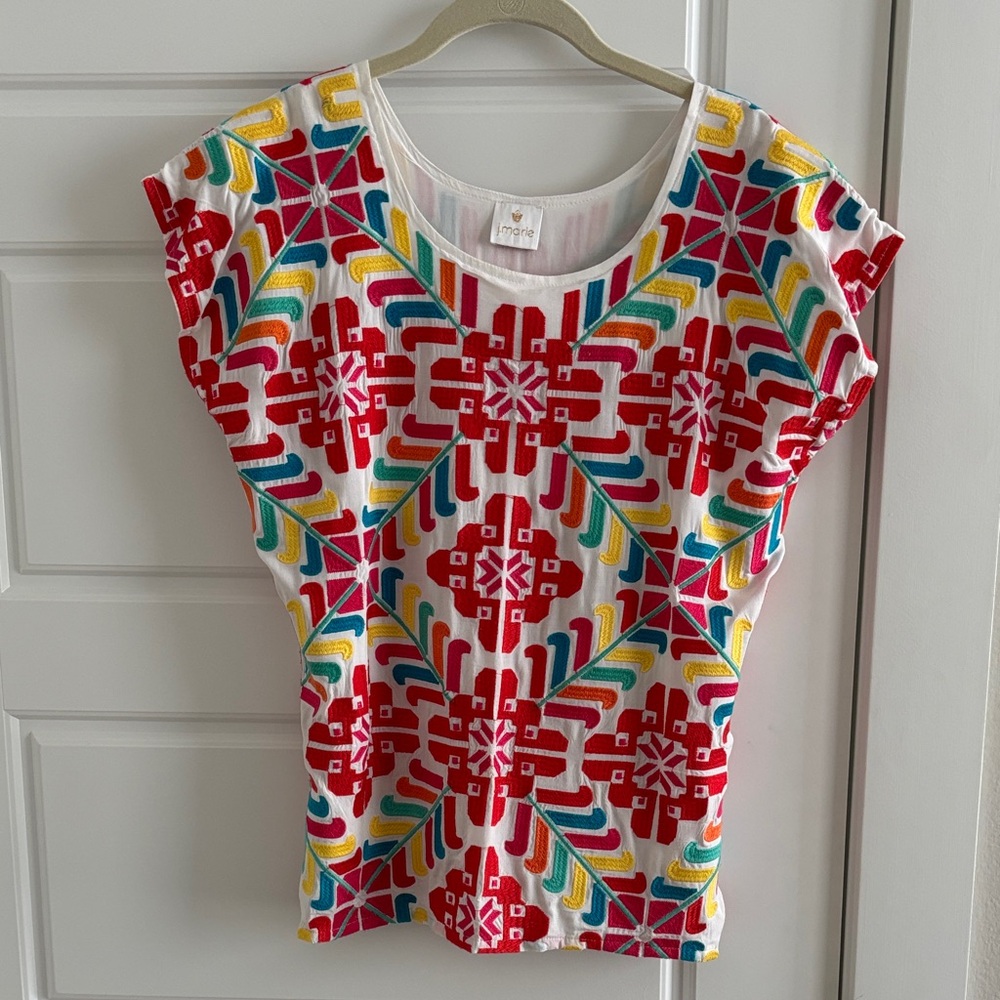 Vibrant Red and Multicolor Women's Blouse